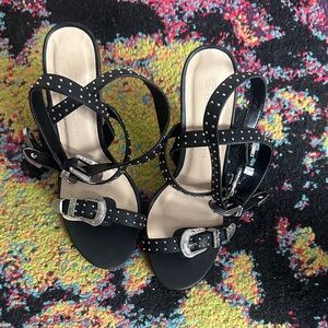 Wild Diva Black Sandals with Silver Buckles
